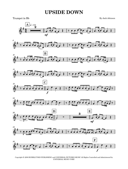 Upside Down (Arr. Benjamin Vater) - Jack Johnson (Trumpet Solo)