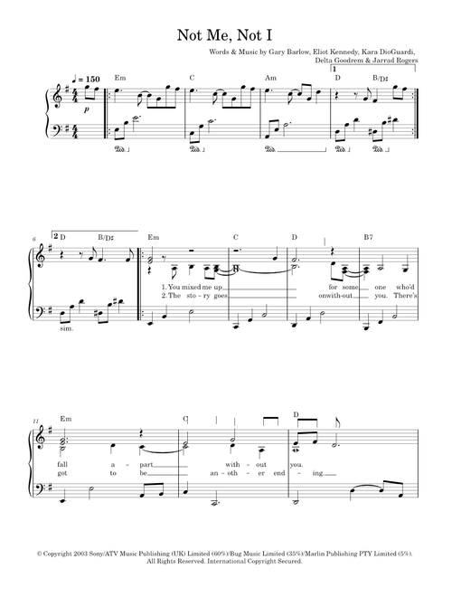 Not me not i - Delta Goodrem (Easy Piano)