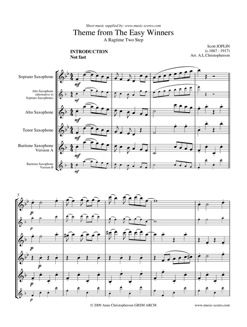 The Easy Winners theme - Sax Quartet (Arr. Anne L Christopherson GRSM ARCM) - Joplin, Scott (Woodwind Ensemble)