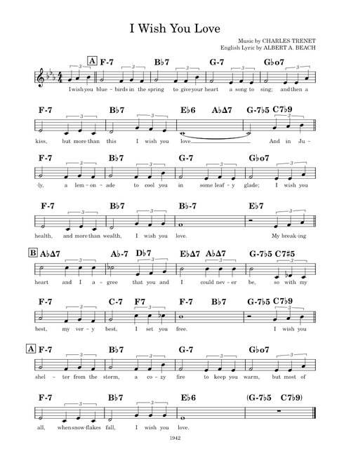 I Wish You Love Lead Sheet (E♭)