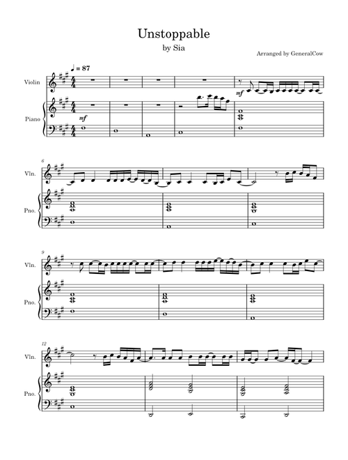 Unstoppable – Sia (Violin Solo w/ Piano Accompaniment)