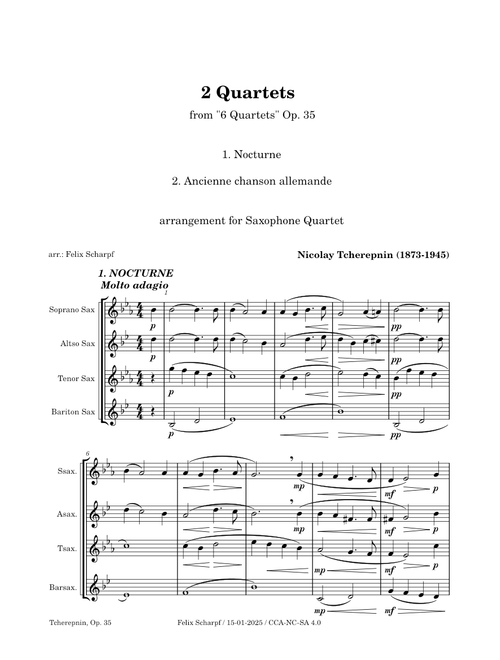 6 Quartets, Op. 35 (No. 1 & 2) - Nicolay Tcherepnin - arr. for Saxophone Quartet
