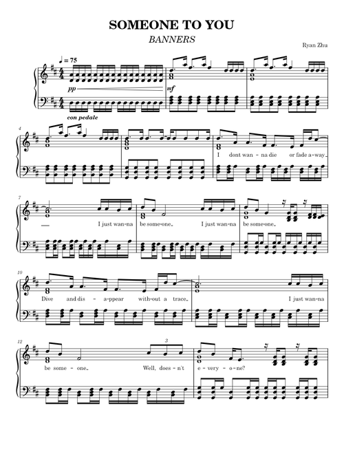 Banners - Someone To You (Piano Arrangement WITH LYRICS)
