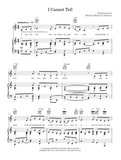 I Cannot Tell - Traditional Caribbean (Piano-Vocal-Guitar (Piano Accompaniment))
