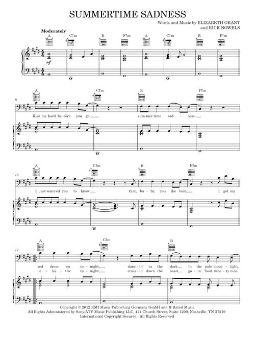 Summertime sadness - Lana Del Rey (Piano-Vocal-Guitar)