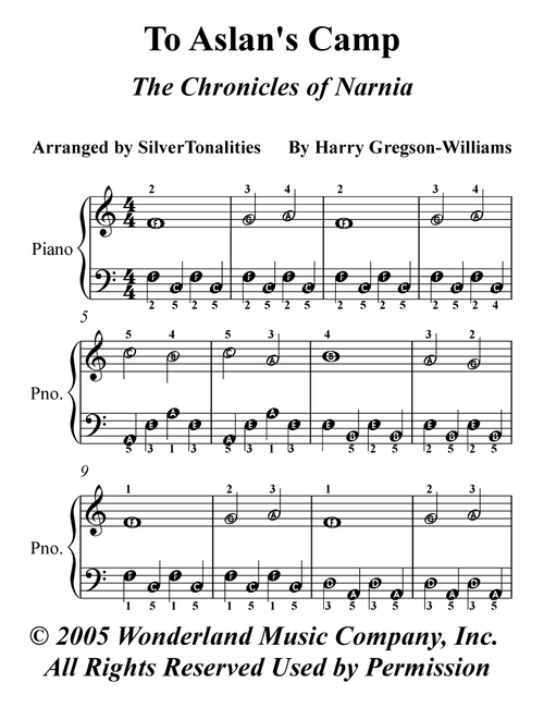 To Aslan's Camp (Arr. SilverTonalities) - Harry Gregson-Williams (Easy Piano)