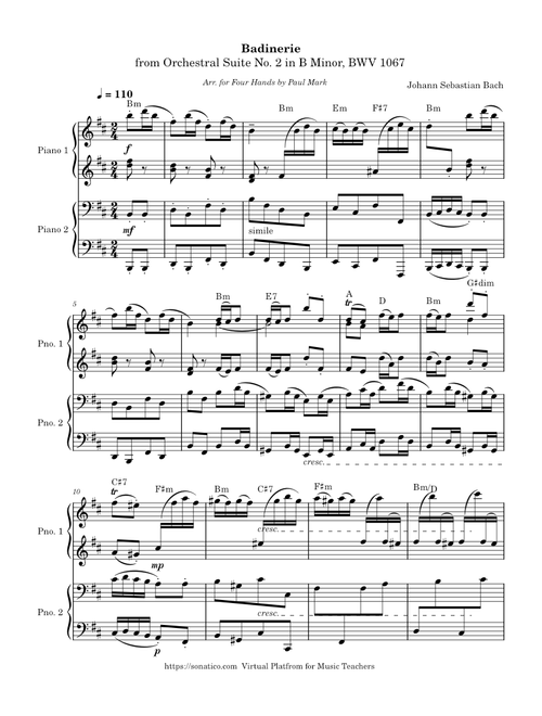 Badinerie from Orchestral Suite No. 2 in B Minor, BWV 1067 DUET FOR 2 pianos