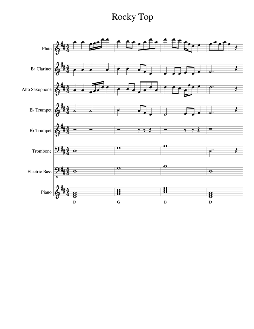 Rocky Top Sheet music for Piano, Trombone, Flute, in bflat & more instruments (Mixed