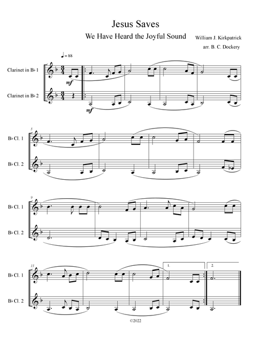 Jesus Saves (Clarinet Duet) (Arr. B. C. Dockery) - William J Kirkpatrick (Clarinet Duet)