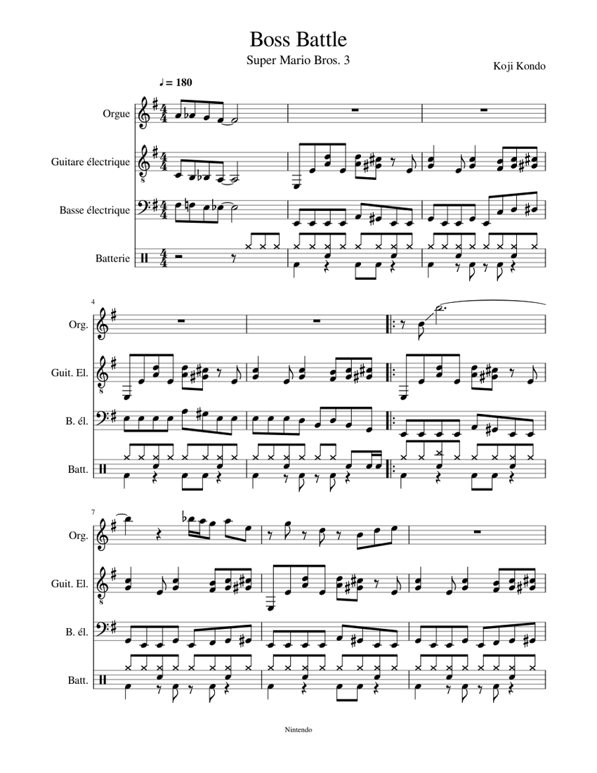 Super Mario Bros. 3 - Boss Battle Sheet Music for Organ, Guitar, Bass ...