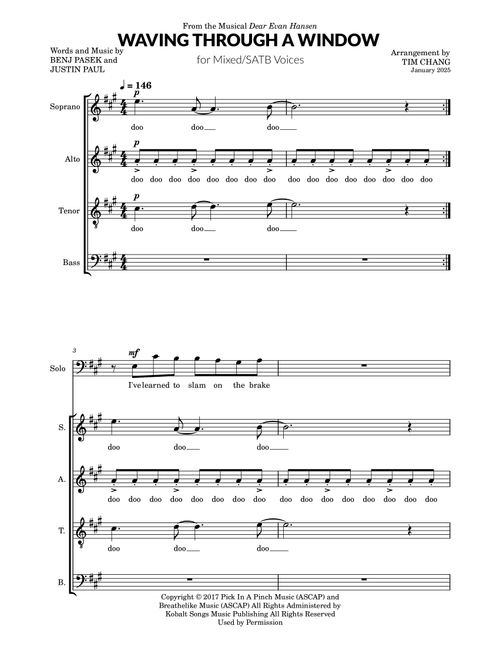 Waving Through A Window (Arr. Tim Chang) - Ben Platt & Original Broadway Cast Of Dear Ev (Choral, SATB)