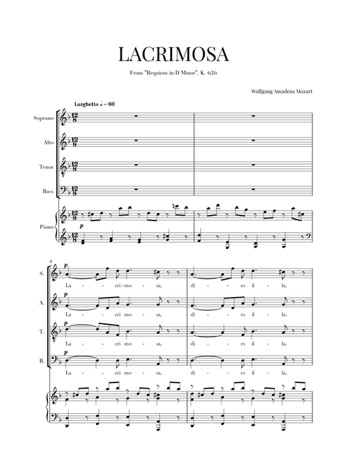 W. A. Mozart - Requiem - Lacrimosa (SATB and Piano Accompaniment) (Arr. Cadenza Editions) - Wolfgang Amadeus Mozart (Choral, SATB)