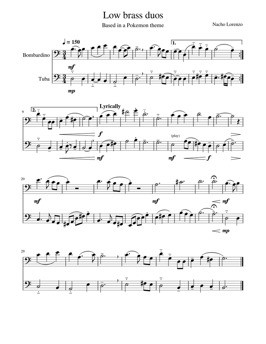 Euphonium duo Pokemon Mistery Dungeon Arr. Nacho Sheet music for