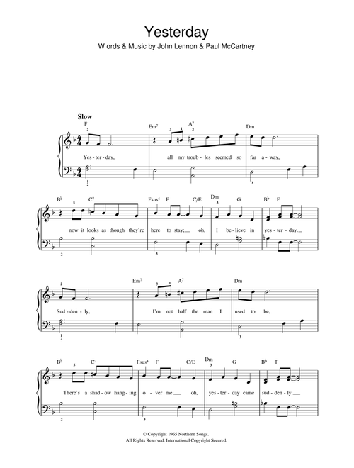 Yesterday - The Beatles (Beginner Piano (Abridged))
