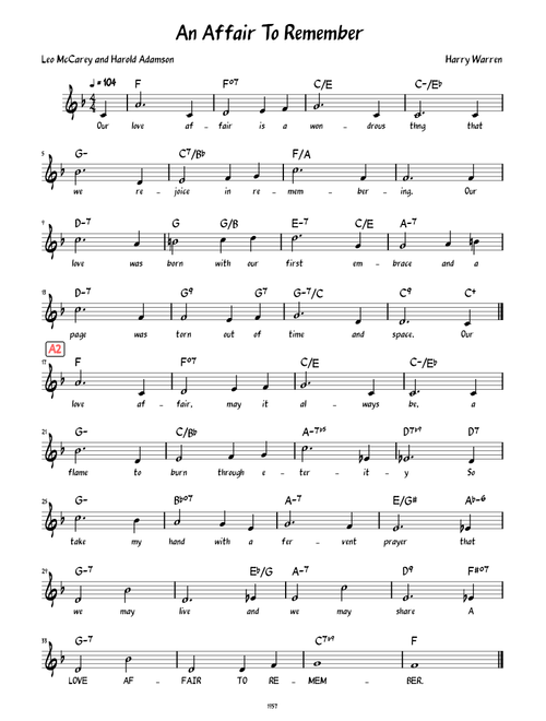 An Affair to Remember (Lead sheet with lyrics )