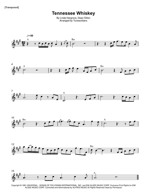 Tennessee Whiskey (Arr. Tunescribers) - Linda Hargrove, Dean Dillon (Tenor Sax Solo)