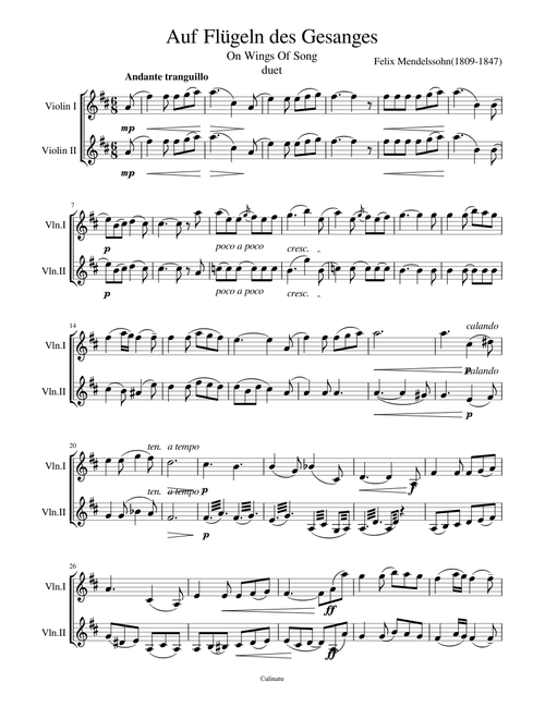 Auf Fl geln des Gesanges (On Wings Of Song)