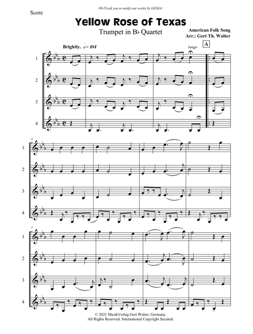 Yellow Rose of Texas (Arr. Gert Th. Walter) - American Folk Song (Brass Ensemble)