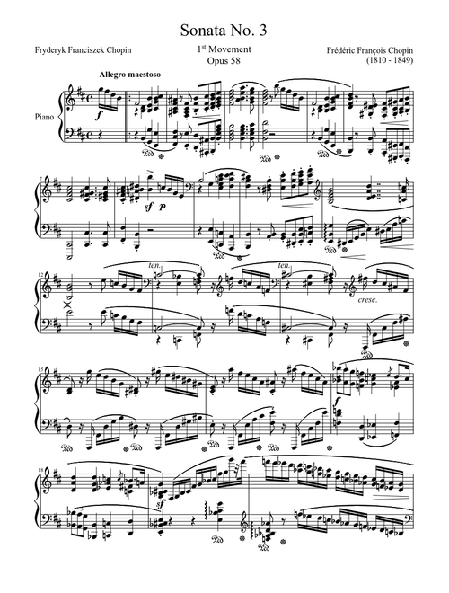 Sonata No. 3, Opus 58, Chopin sheet music by ClassicMan | Play