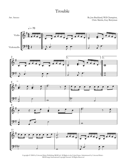 Trouble (Arr. Arezzo Music) - Coldplay (Instrumental Duet)