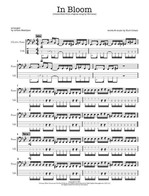 In Bloom (Arr. Artem Mastipan) - Nirvana (Bass Tab)