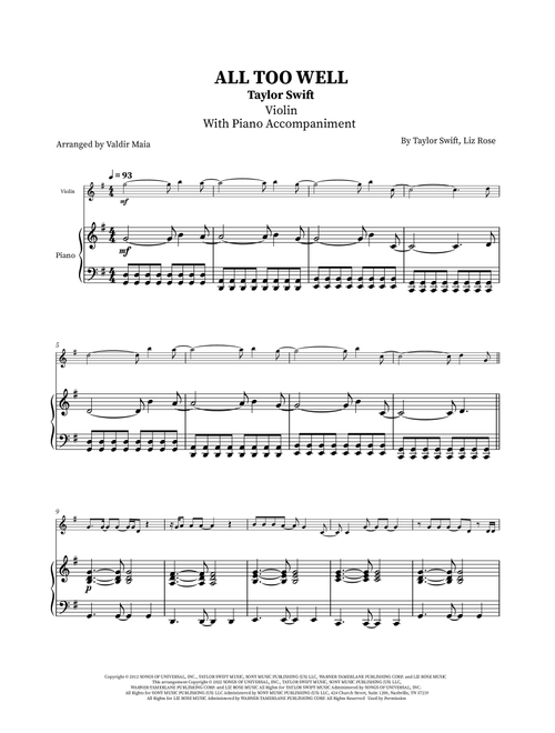 All Too Well (Arr. Valdir Maia) - Taylor Swift (Violin and Piano)