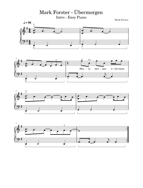 Mark Forster - Übermorgen - Easy Piano