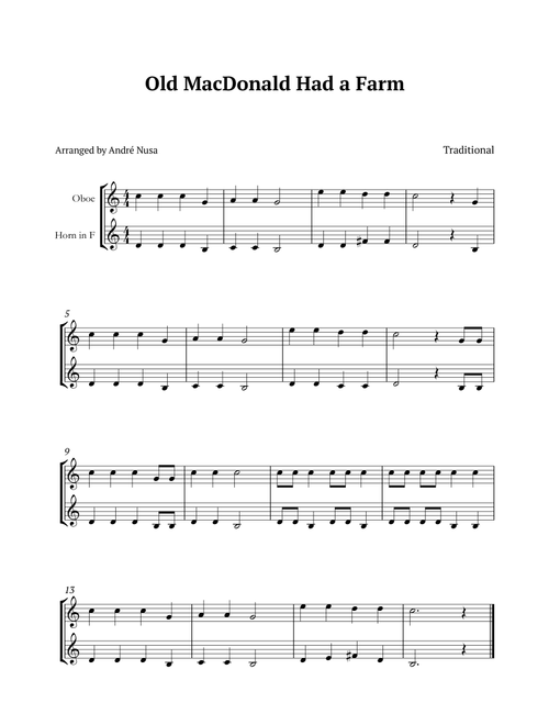 Old MacDonald Had a Farm (Arr. André Nusa) - Traditional (Instrumental Duet)