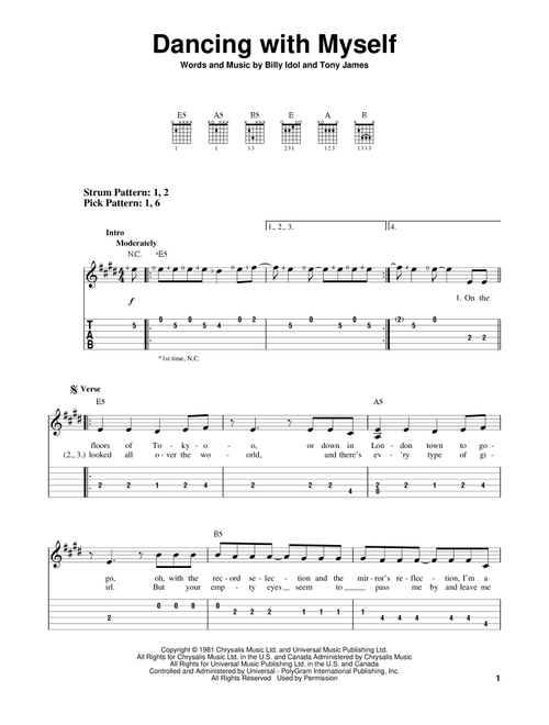 Dancing With Myself - Billy Idol, Glee (TV Series) (Easy Guitar with TAB)