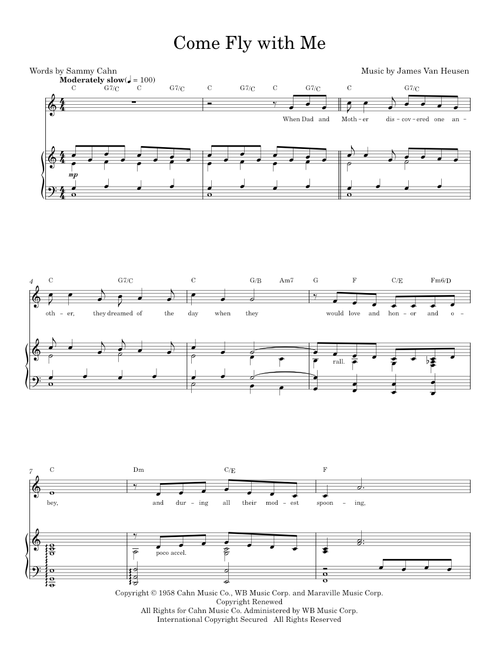 Come Fly With Me - Frank Sinatra, Michael Buble, Quincy Jones (Piano-Vocal-Guitar)
