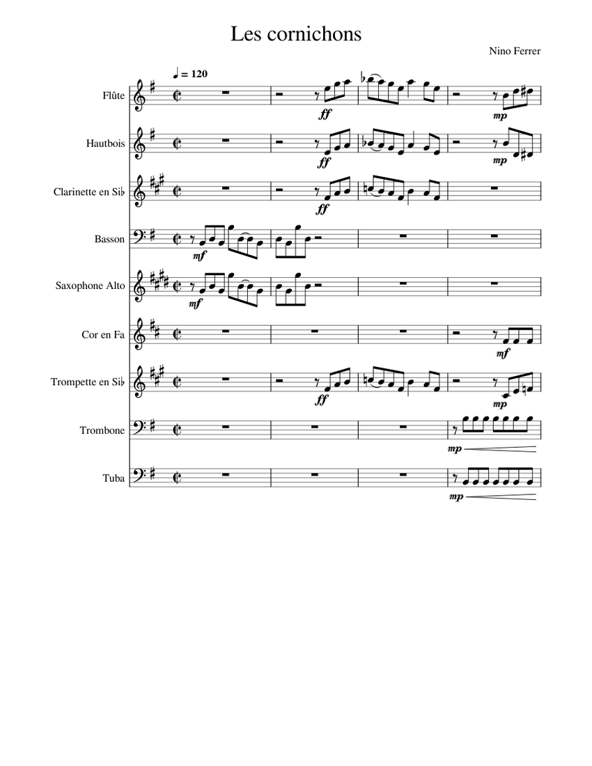 Les cornichons Nino Ferrer Les cornichons Sheet music for Trombone