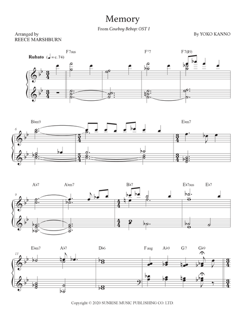 Memory (Arr. Reece Marshburn) - Yoko Kanno (Piano Solo)
