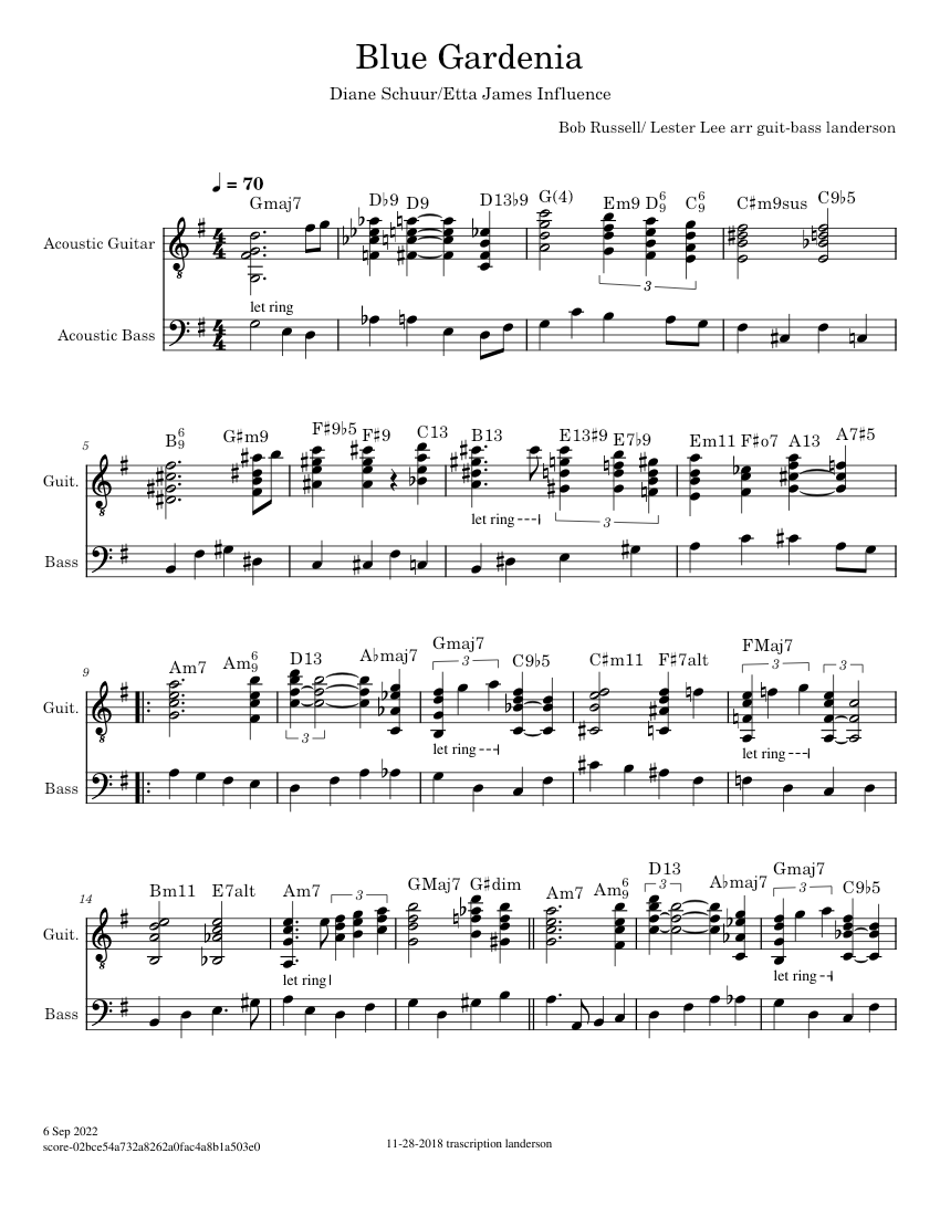 Blue Gardenia – Bob Russell/Lester Lee Sheet Music with Chords for