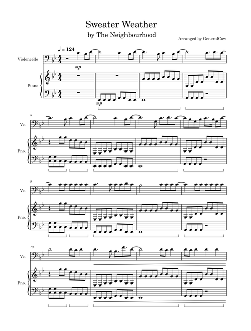 Sweater weather – The Neighbourhood (Cello Solo w/ Piano Accompaniment)