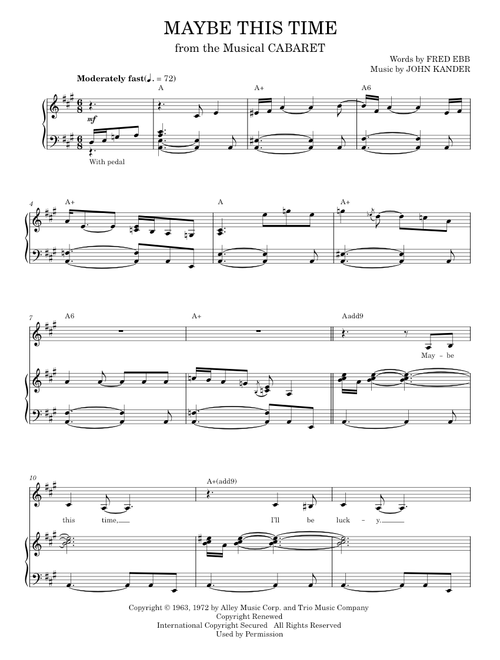 Maybe This Time - Cabaret Musical, Kander & Ebb, Liza Minnelli (Piano Vocal)