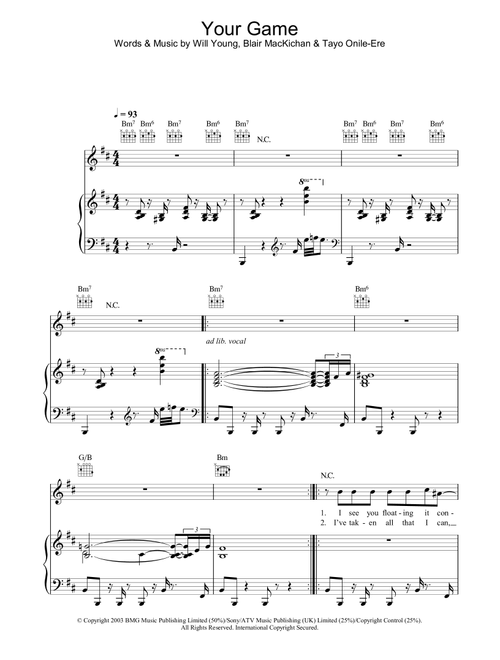 Your Game - Will Young (Piano-Vocal-Guitar (Piano Accompaniment))