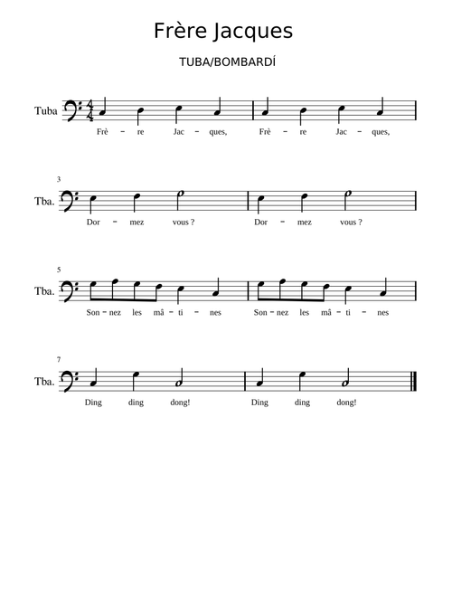FRERE JACQUES TUBA SENSE NOTES