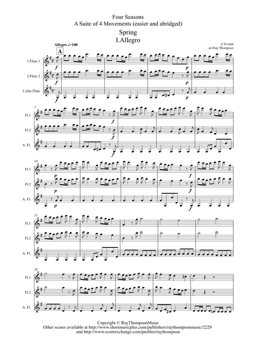 Vivaldi: The Four Seasons (Le quattro stagioni): A 4 Movement Suite (easier/abridged) - flute trio (Arr. Ray Thompson) - Antonio Vivaldi (Woodwind Ensemble)