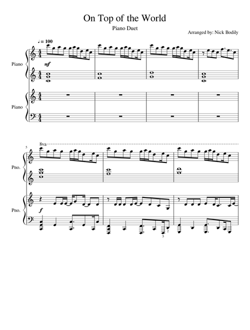 On Top of the World piano duet