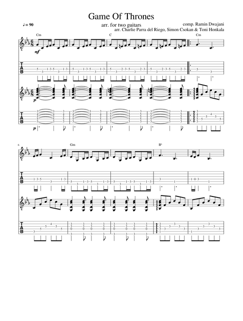 Game Of Thrones (for acoustic guitars (sheet and tab)) vs.2