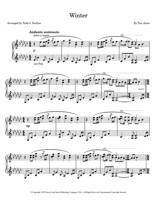 Winter (Arr. Todd J. Scallan) - Tori Amos (Piano Solo)