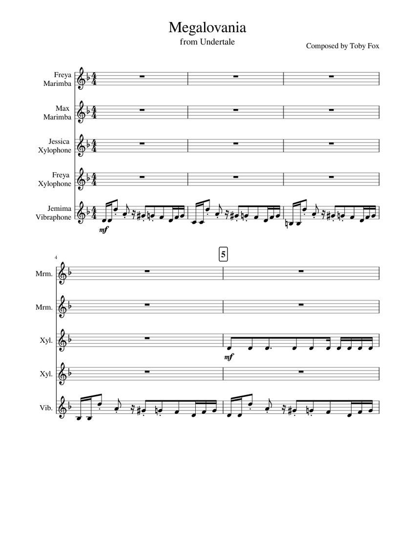 Megalovania Sheet music for Vibraphone, Marimba, Xylophone (Percussion