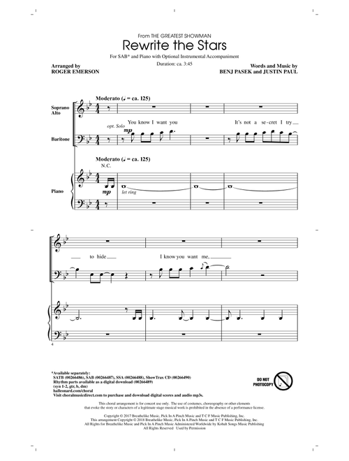 Rewrite The Stars (arr. Roger Emerson) - Zac Efron & Zendaya (Choral, SAB)