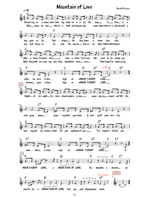 Mountain of Love (Lead sheet with lyrics )