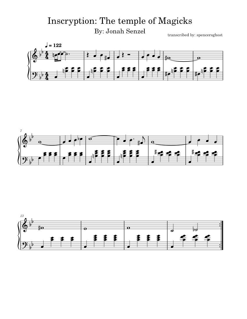 Inscryption Soundtrack Inscryption - Temple of Magicks – Jonah Senzel Sheet Music for Piano ...