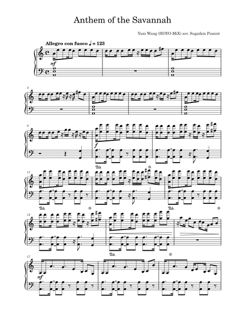 Anthem of the Savannah – Yuxi Wang (Virtuosic piano arrangement)