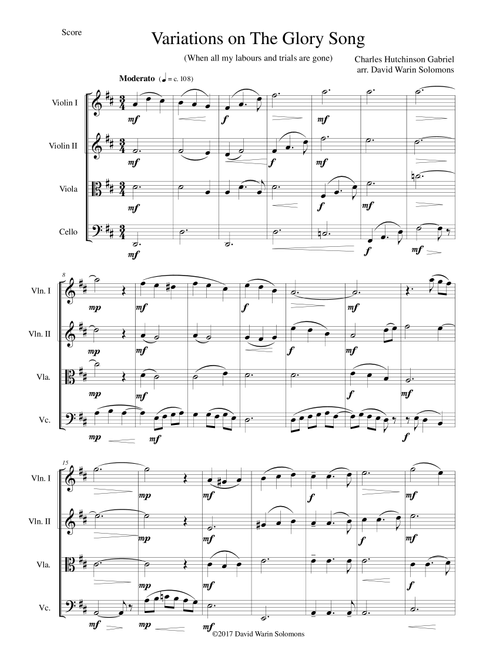 Variations on the Glory Song for string quartet (Arr. David Warin Solomons) - Charles Hutchinson Gabriel (String Quartet)