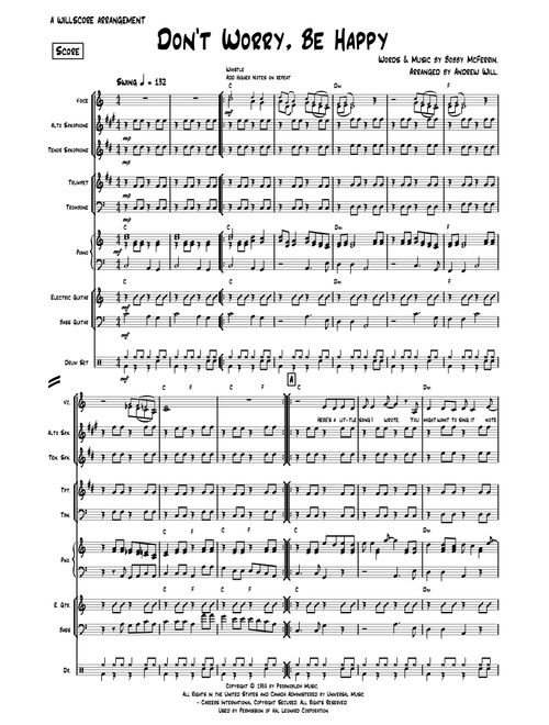 Don't Worry, Be Happy (Arr. Andrew Will) - Bobby McFerrin (Large Ensemble)