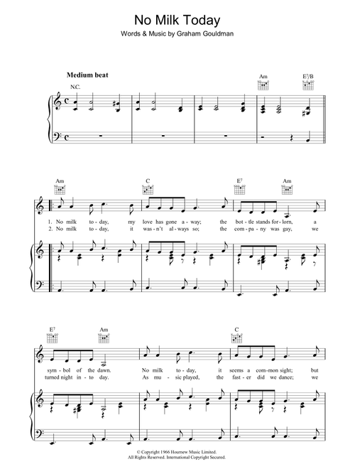 No Milk Today - Graham Gouldman (Piano-Vocal-Guitar (Piano Accompaniment))