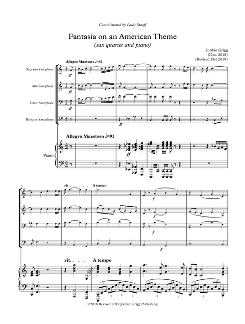 Fantasia on an American Theme (sax quartet and piano)REVISED - Jordan Grigg (Small Ensemble)